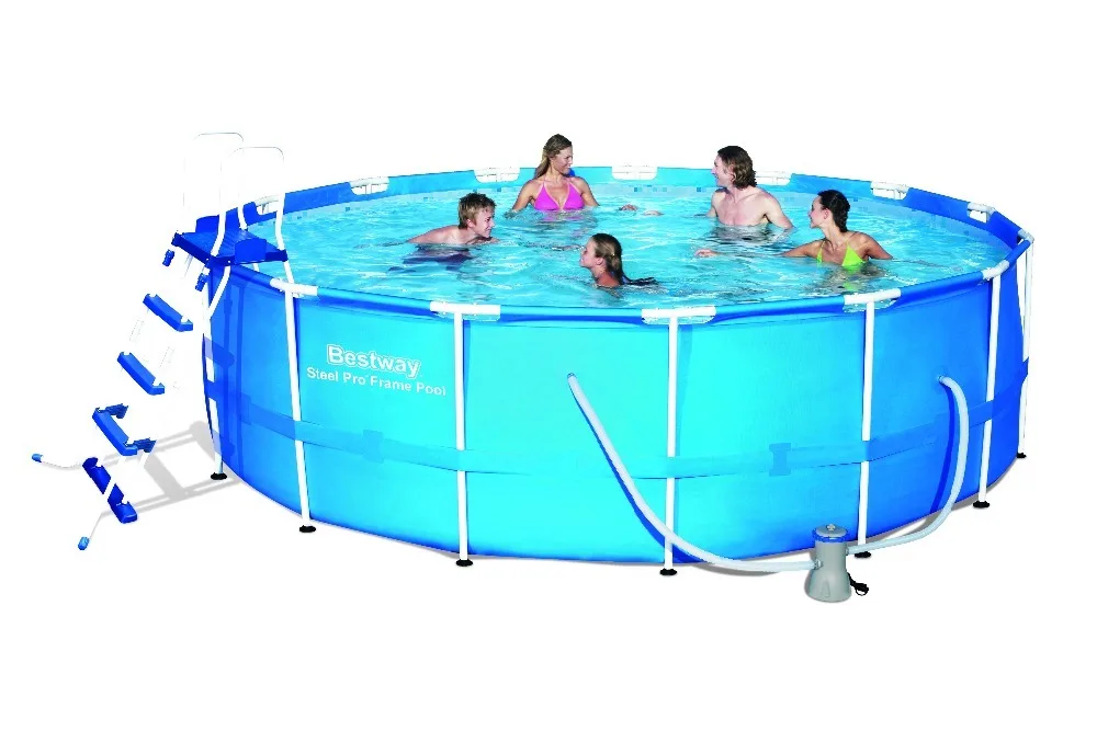 

56488 Bestway Dia15' Ht42" Outdoor Round Thick Above Ground Pool/457x122cm Large Round Frame Swimming Pool for Family
