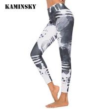 Каминский Для женщин Фитнес типографской краски Джеггинсы Для женщин Высокая талия трусы с пуш-апом для тренировки Лоскутные узкие пикантные Для женщин леггинсы