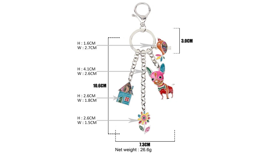 Bonsny эмалированный металлический Чихуахуа собака птица цветок брелок для дома брелок сумка Шарм мужской ювелирный держатель ключей для женщин