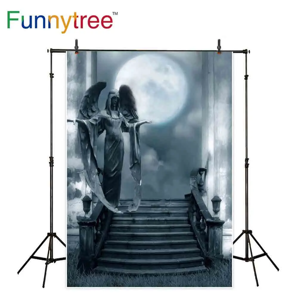 

Funnytree backdrops for photography studio angel statue steps big moon night sky fariy tale professional background photobooth