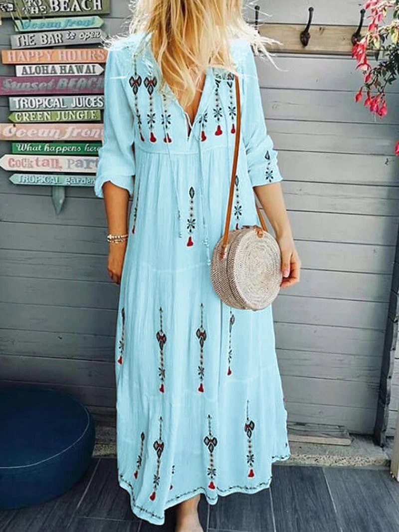 

Plus Size Vintage Floral Women Casual Long Loose Autumn Dress Elegant Clothes 2019 Ladies Dresses Sundress