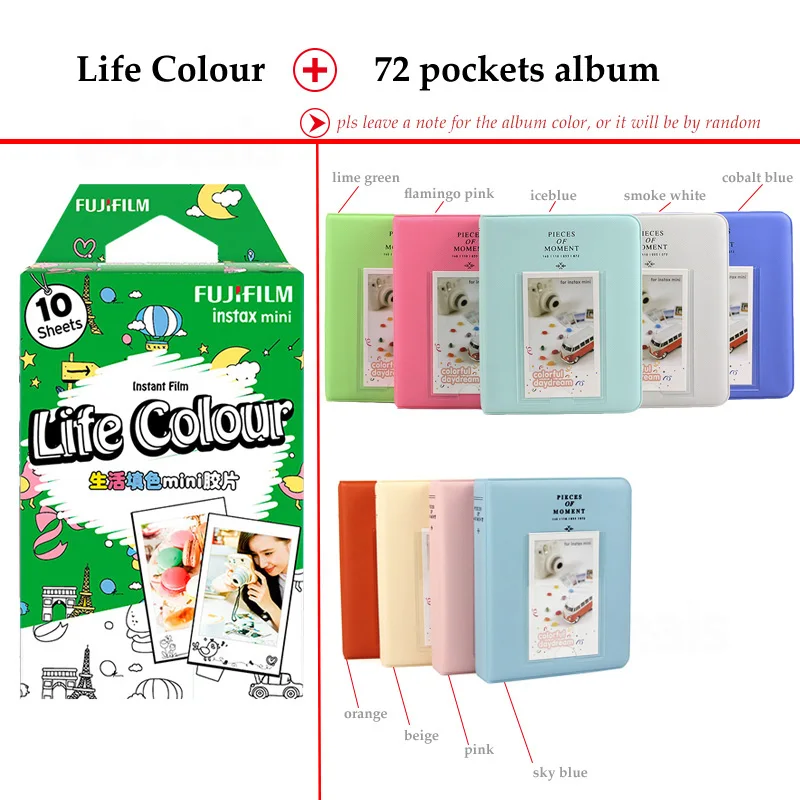 Fujifilm Instax Mini Фильм жизнь Цвет 10 листов для 9 8 7 s 70 90 25 мгновенных Polariod Камера принтер