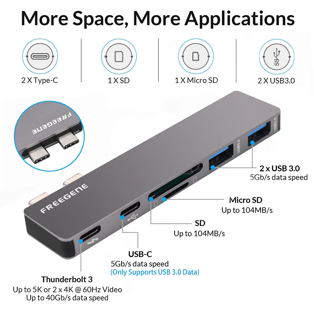 Алюминиевый USB C концентратор с TF/SD кард-ридером 2 USB 3,0 порт type C разветвитель адаптер для Macbook Pro 13 15 USB-C питания