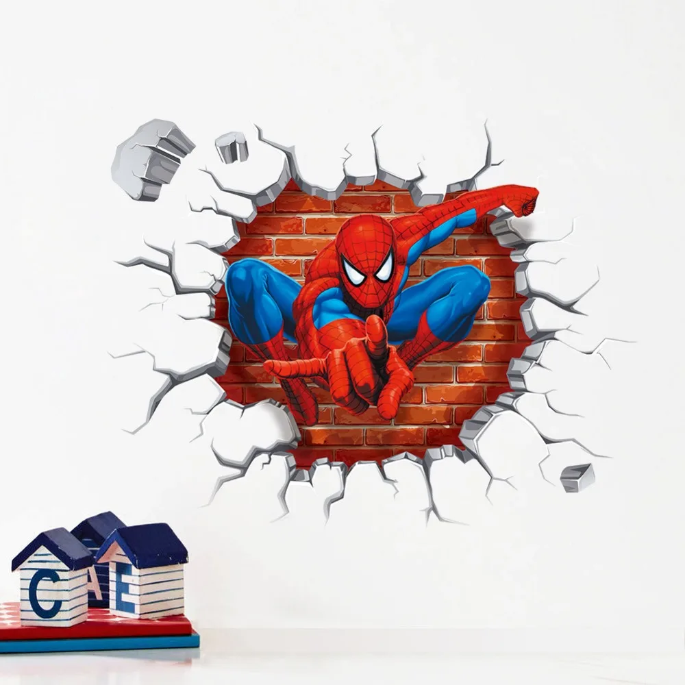 

Large Cartoon Spider man Breakthrough Wall decals Removable stickers kids decor mural