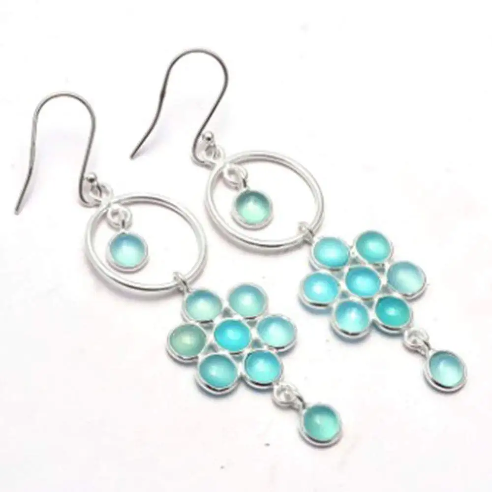 

Genuine Chalcedony EARRINGS 925 Sterling Silver, 67mm, 2SE0049