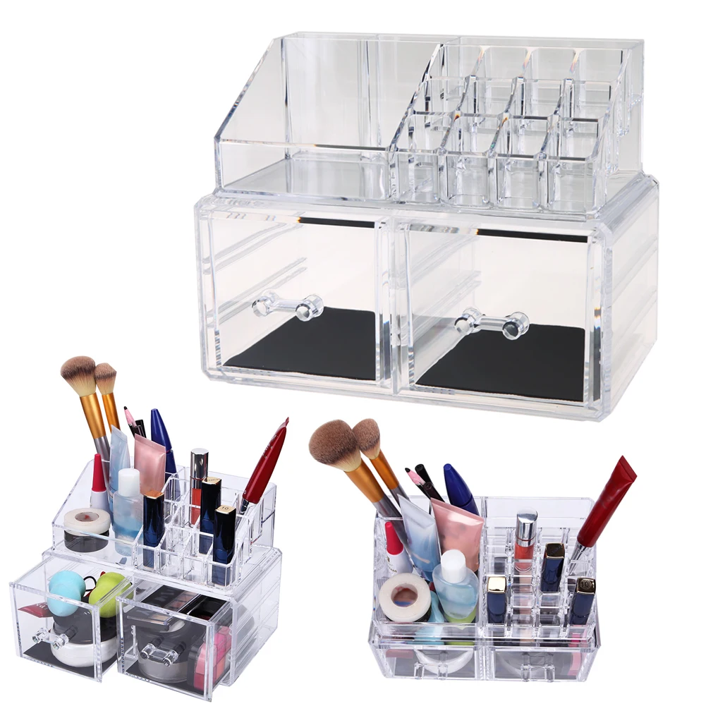 

Crystal Acrylic Cosmetic Organizer Box Makeup Display Box Stand Rack Holder Makeup Table High Capacity Brushes Container Case