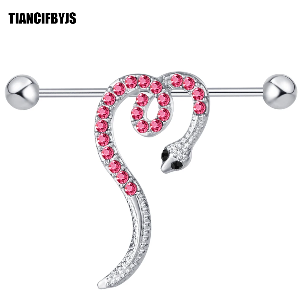 TIANCIFBYJS 14 Gauge Stainless Steel Snake Industrial Piercing Barbell Unisex Adult Piercing