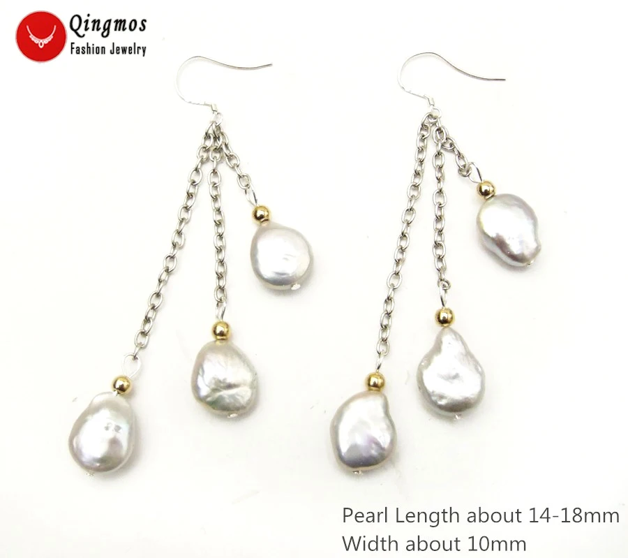 14mm Oval Gray Pearl Qingmos модные оранжевые натуральные жемчужные серьги для женщин с 3 шт. 14 мм монета пресноводный жемчуг Висячие серьги ювелирные изделия " ear726 - Окраска металла: 14mm Oval Gray Pearl