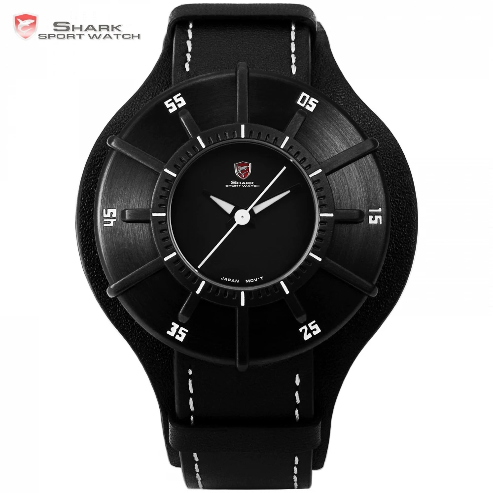 

Silky Shark Sport Watch 3D Stylish Black Top Brand Mens Sundial Waterproof Clock Real Leather Wrist Watches Reloj Hombre /SH484