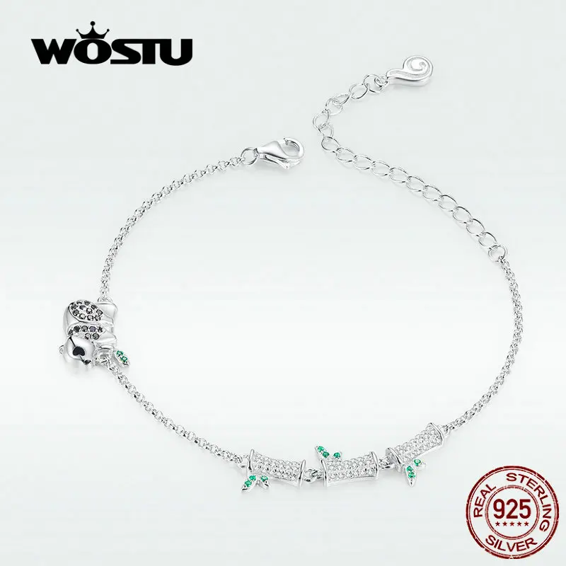 WOSTU Лидер продаж браслет-цепочка из бамбука и панды браслет из натуральной 925 пробы Серебряный браслет для женщин Изготовление ювелирных изделий DAB021
