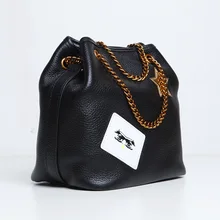 2016 women’s genuine leather bucket handbag fashion personality cow leather bag fashion leather handbag with cartoon logo