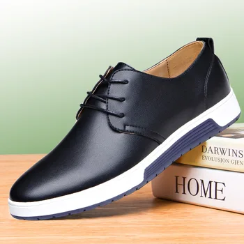 

Brand Men Walking Shoes Skateboarding Shoes Leather Sports Trendy Black Blue Brown Flat Shoes for Men Drop Shipping NC-75