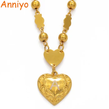 

Anniyo A-Z Letters Heart Pendant Necklaces Women Girls English Initial Alphabet Ball Bead Chains Marshall Hawaii Jewelry #198206