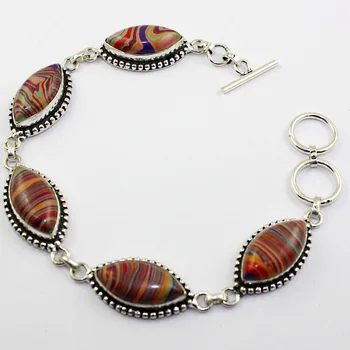 

Rainbow Calsilica Bracelet Silver Overlay over Copper , 21.5cm, B1213