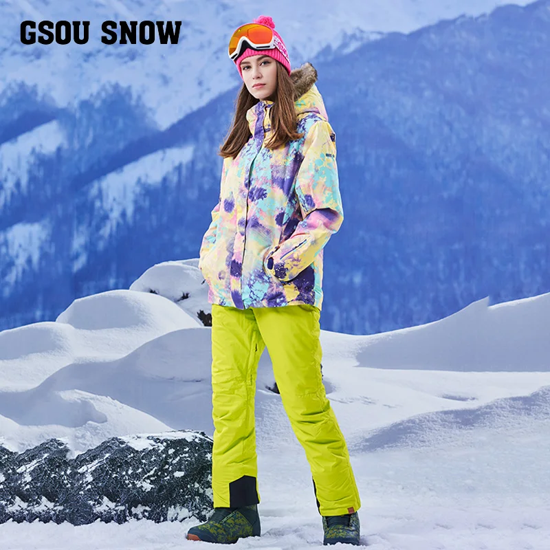 Новый лыжный костюм Gsou snow с одним и двойным воротником теплый ветрозащитный