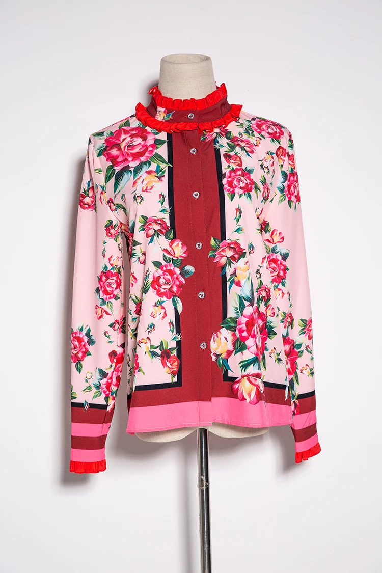 SEQINYY блузка с цветочным принтом Ранняя осень Высокое качество Модная европейская Новая женская драпированная красная с длинным рукавом розовая Свободная рубашка
