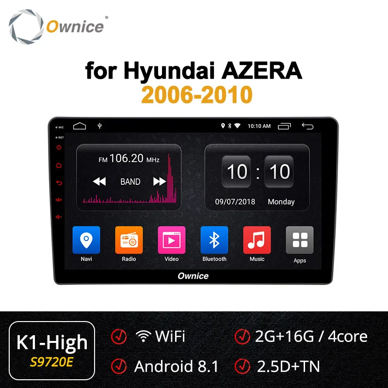 Ownice k1 k2 k3 K5 K6 2 DIN Octa Core Android 9.0 Car DVD Radio GPS Navi For HYUNDAI AZERA 2006- 2010 4G LTE DSP 360 Panorama - Цвет: S9720 K1-High