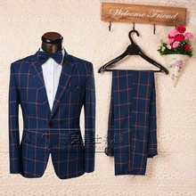 XS-6XL! Для мужчин корейский студия тема моды случайные плед пиджак Slim костюмы платье сценические костюмы торжественное платье одежда