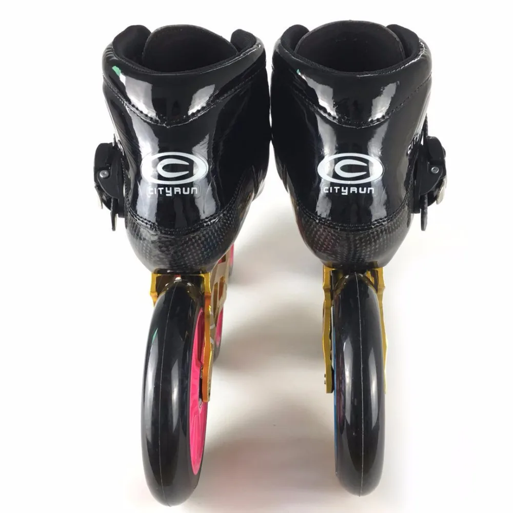 JEERKOOL Cityrun2 المهنية سرعة حذاء تزلج بعجلات الأسطوانة ألياف الكربون أحذية 125 مللي متر عجلات التزلج على الجليد للأطفال الكبار الرجال SH43