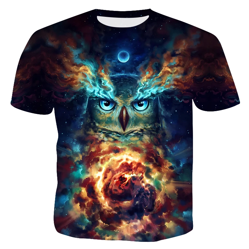 Summer Men's Clothing Fashion 3D Printed Short Sleeve T-shirt Hip Hop Owl Round Collar Top Quality Casual | Мужская одежда