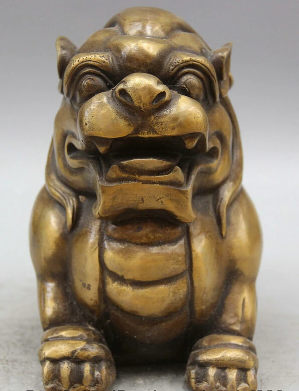

150610 S1505 8" Chinese Copper Animal Fengshui Beast Pi Xiu Unicorn Sculpture Statue