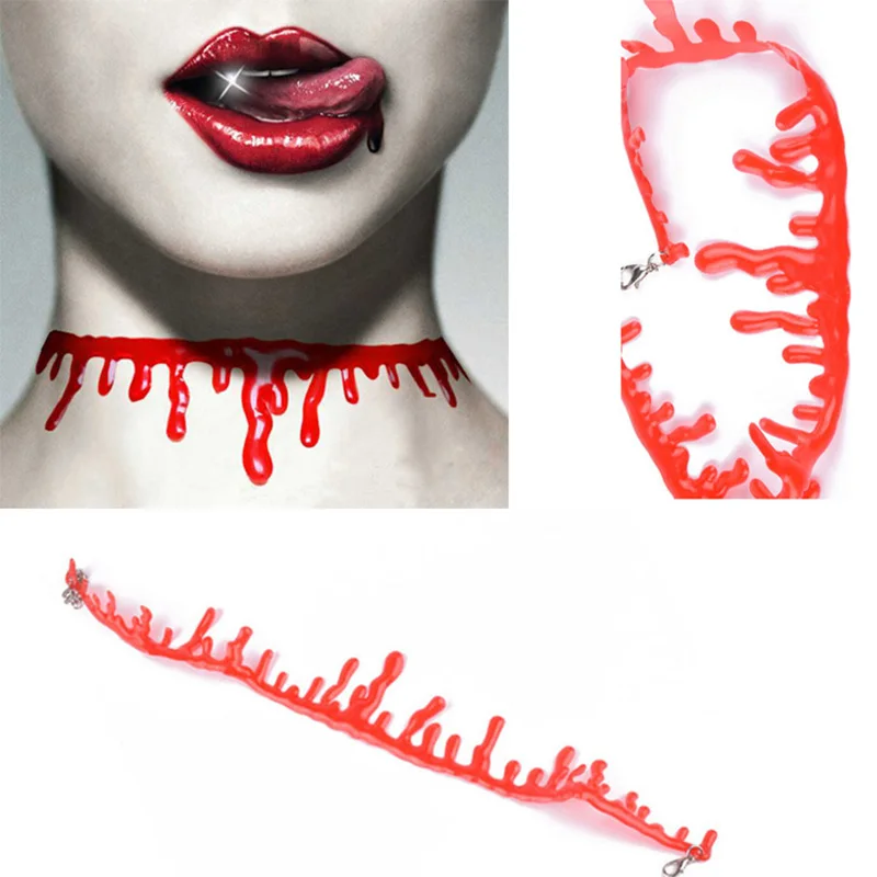 Halloween Decoration Blood Red Choker Necklace Elastic Vintage Stretch Tattoo Women Jewelry Adjustable Short | Украшения и