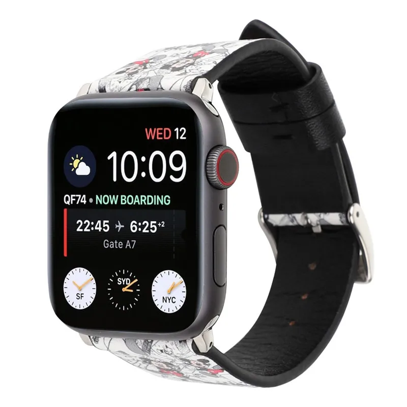 Ремешок для часов с Микки Маусом из мультфильма для Apple Watch 38 мм 40 мм 42 мм 44 мм Женский браслет из натуральной кожи для Apple Watch Series 4 3 2 1