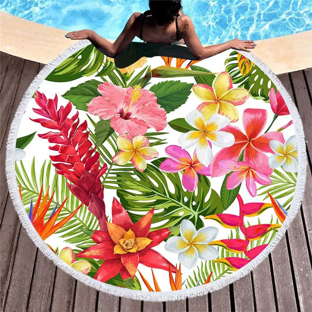 Пляжное полотенце с принтом фламинго цветочное быстросохнущее из микрофибры