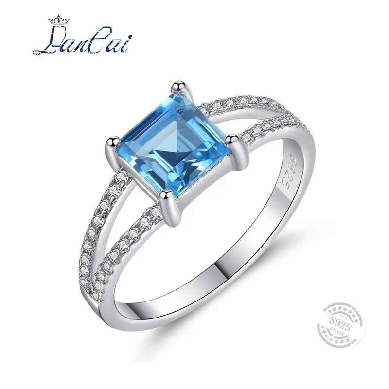 

LANCAI Genuine 925 Sterling Silver Ring Cushion-Cut Genuine Sky Blue Topaz Ring for Women Fine Jewelry Lovers Gift Hot Selling