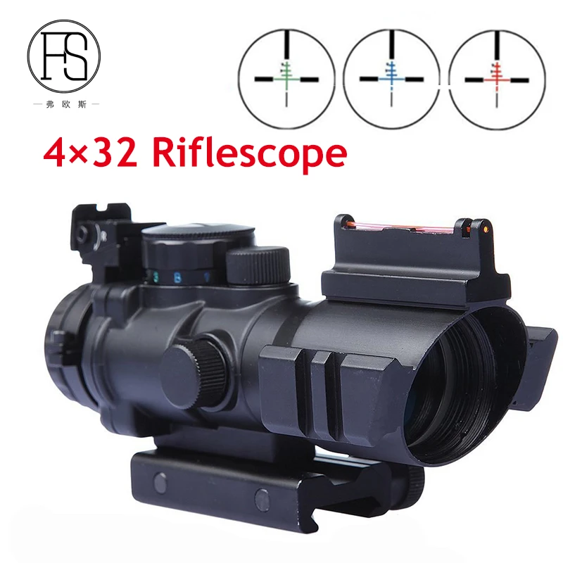 Tactical 4X32 Rifle Sight Red Or Green Fiber Source Duel Illuminated