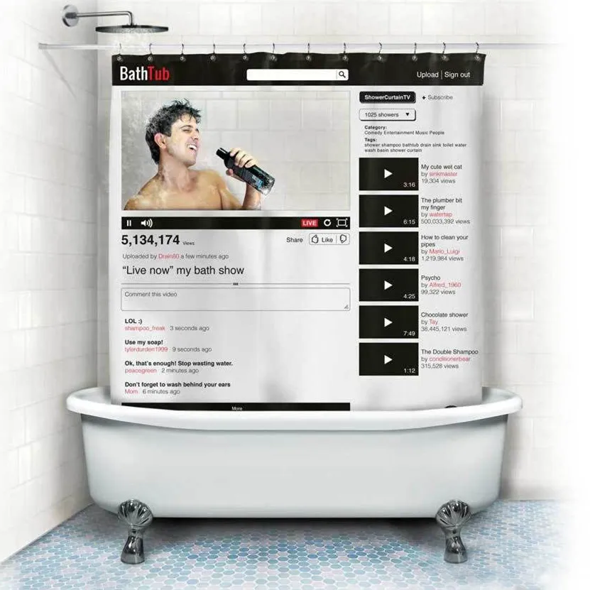 Creative Youtube shower curtain Webpage Bath Curtains Waterproof Mildew Resistant Polyester Shower Curtain 12 Hooks 180180cm