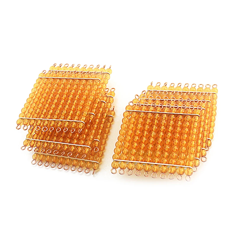 Baby Beads Math Toy 9Pcs Squares for Hundred 100 Golden Beads Montessori Materials Toys for Children Preschool Learning Students