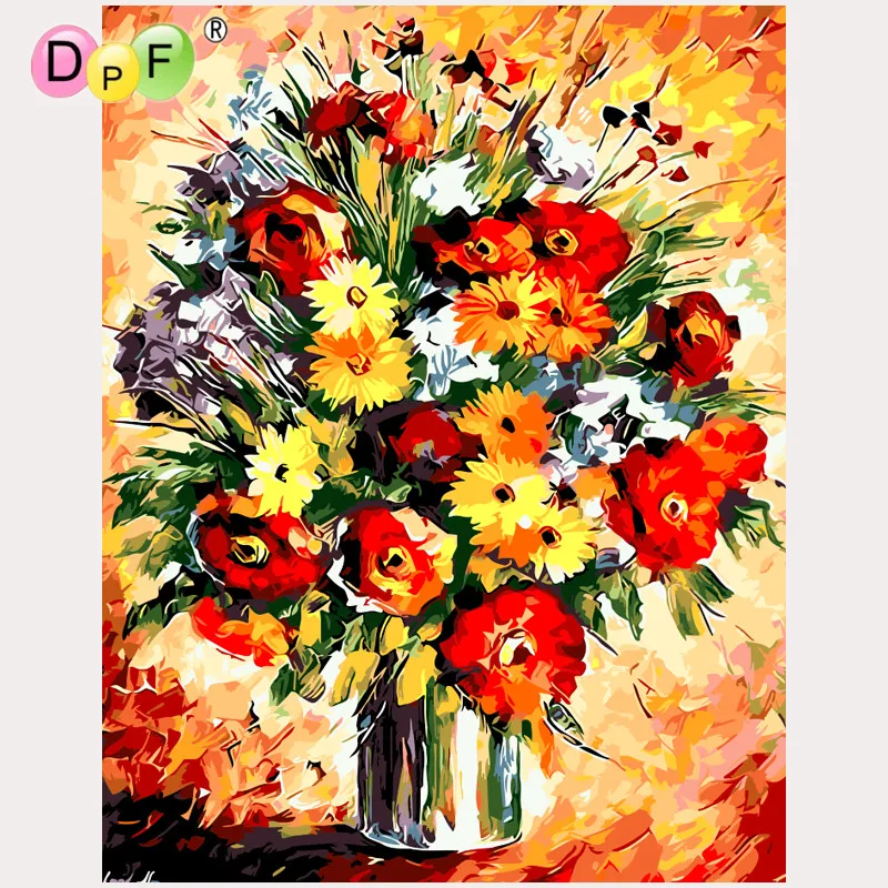 

DPF frameless picture colorful flower DIY painting number by digital home decoration handmade oli painting artwork gift
