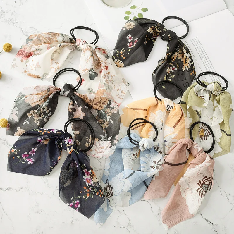 

2019 New Arrival Bow Streamers Hair Ring Fashion Ribbon Women Hairbands Scrunchies Horsetail Tie Solid Headwear Hair Accessories