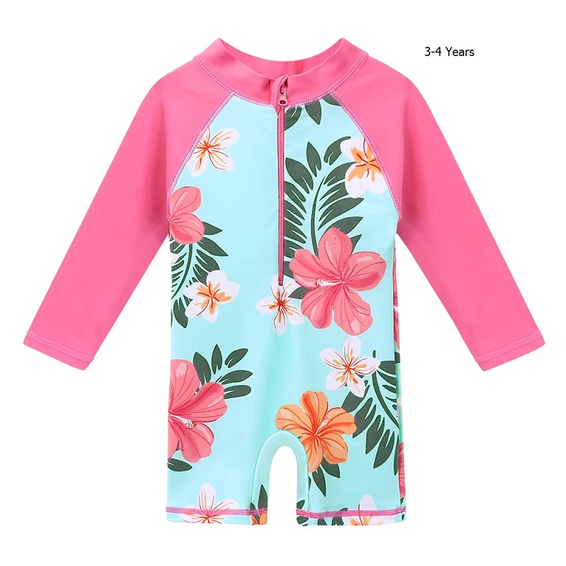 3-4 Years cyanflower BAOHULU/голубой купальник с цветочным рисунком для маленьких девочек; солнцезащитный Купальник; детская одежда для купания; цельный купальник для девочек - Цвет: 3-4 Years cyanflower