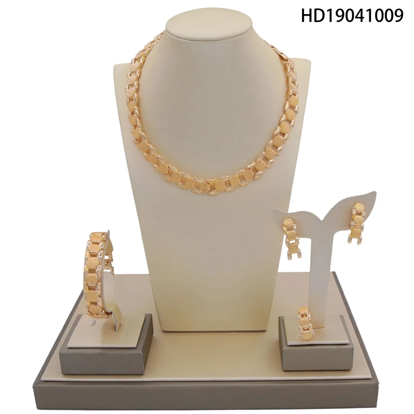 

Yulaili Hexagon Gold Color Fashionable Necklace Bracelet Earring Ring Jewelry Sets For Women Wedding With Top Quality