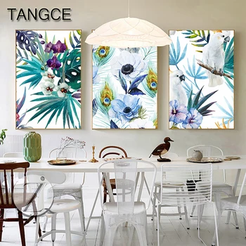Billig Nordic Anlage Himmel Vogel Leinwand Malerei Lila Blume Poster Drucke Für Wohnzimmer Romantische Wand Kunst Bild Affiche Salon