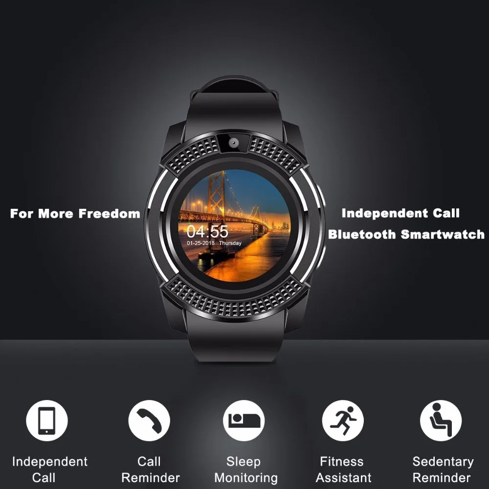 

V8 Men Smart Watch Bluetooth Sport Watches Women Ladies Rel gio Smartwatch with Camera Sim Card Slot Android Phone PK DZ09 Y1 A1