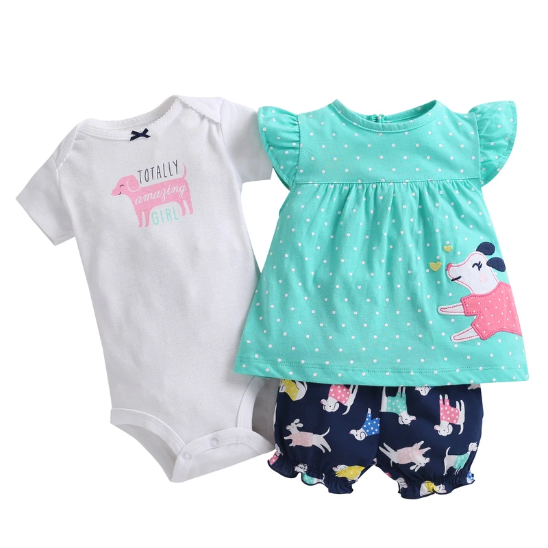 Sleeveless Tops+O-Neck Bodysuit+Shorts Dot For Baby Girl Outfit Summer 2021 Newborn Clothes Set Infant Clothing Suit Pink Cotton Baby Clothing Set