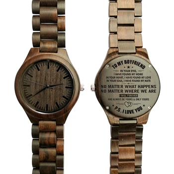 TO MY BOYFRIEND ENGRAVED WOODEN WATCH IN YOUR EYES I HAVE FOUND MY HOME
