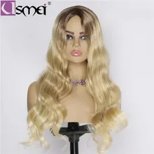 USMEI 30 дюймов Омбре волосы длинные волнистые коричневый парик синтетические парики для женщин высокотемпературные волокна волос афро-американский косплей парик