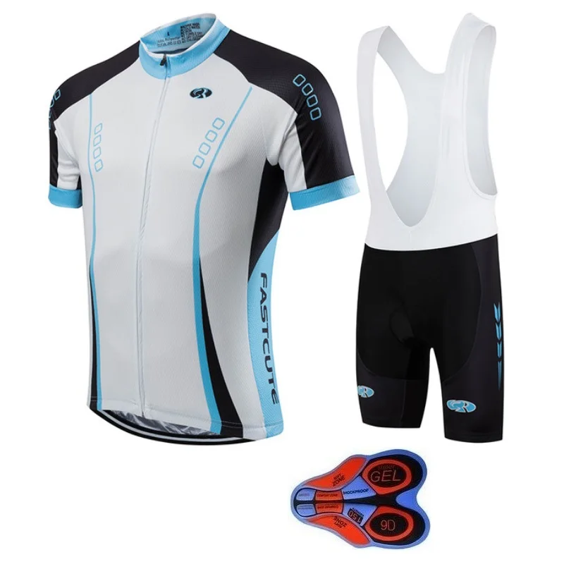

2018 MTB Brand New 9D GEL bike jersey Cycling Clothing/Quick-Dry Short Sleeve Racing Bicycle Jersey White-Blue cycling clothing