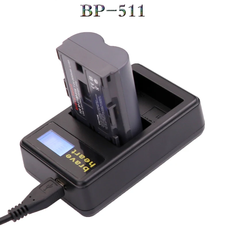 2 шт. BP-511 BP 511 BP511 BP511A батарея+ ЖК-дисплей dual USB зарядное устройство для камеры Canon EOS 40D 300D 5D 20D 30D 50D