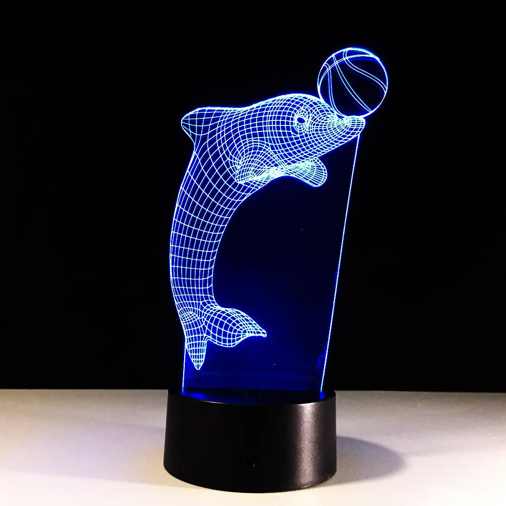 Дельфин играть в Футбол круг лампа творческий настольная лампа 3D светодиодный визуальный Новинка USB ночник детей Подарки для животных