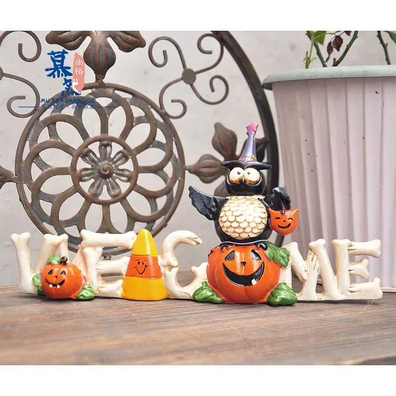 

Owl Pumpkin Welcome Ornaments Garden Terrace Halloween Decoration Fun Children Gift