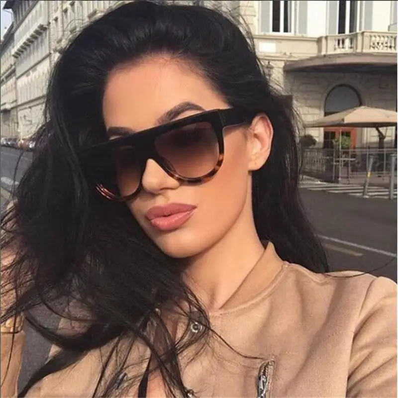 

Flat Top Pilot Sunglasses Women Gradient Shield Black Sunglasses Kim Kardashian Vintage Luxury Brand Shadow Driving Glasses
