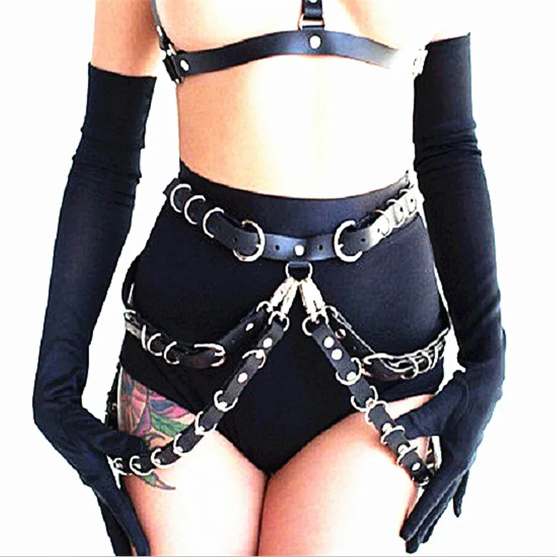 

Black Red Leather Mini Skirts Sexy Women Hollow Out Skirts Goth Punk Rock Metal Eyelets Rivets Skirt Adjustable Waist Clubwear