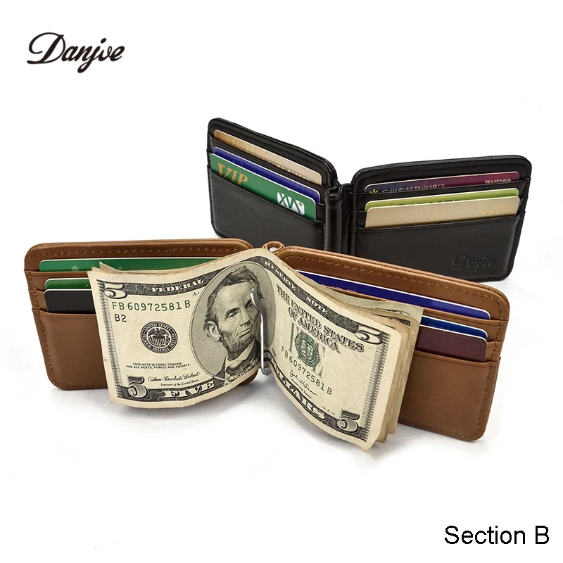 

DANJUE Small Slim Money Clips Men Genuine Leather Male Credit Card Dollar Clip Business Purse Small Coin Wallet Male