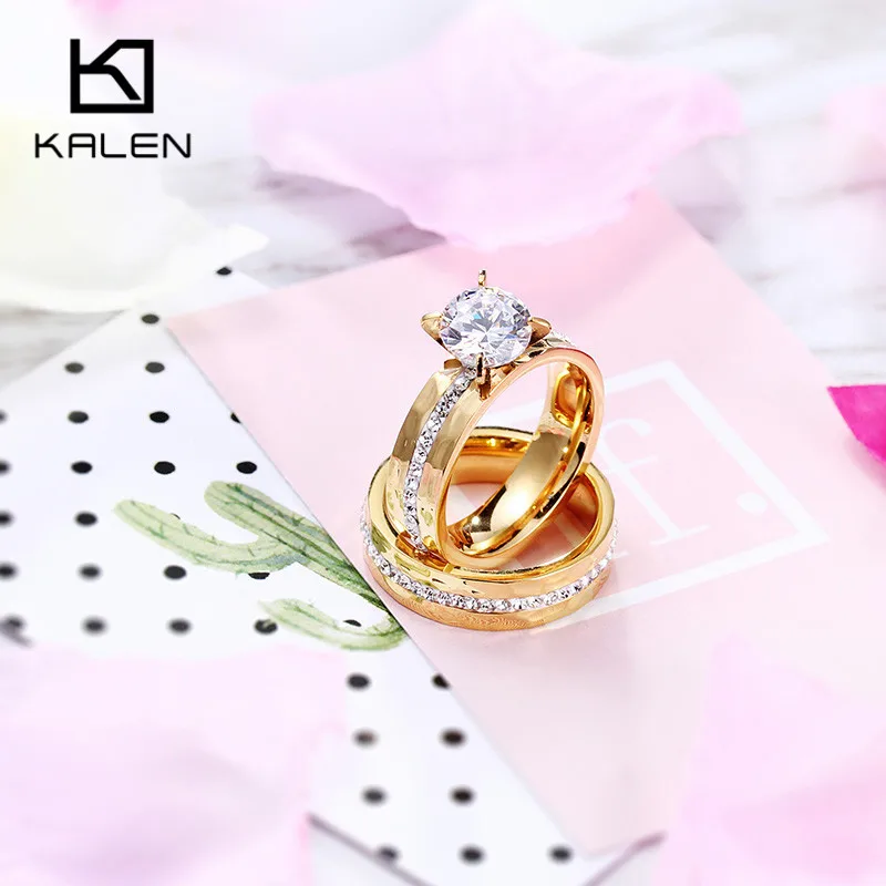 Обручальные кольца Kalen, ювелирные изделия из нержавеющей стали, болгарийские кольца золотого цвета для пар, женские кольца с кристаллами Love Bang, обручальные кольца
