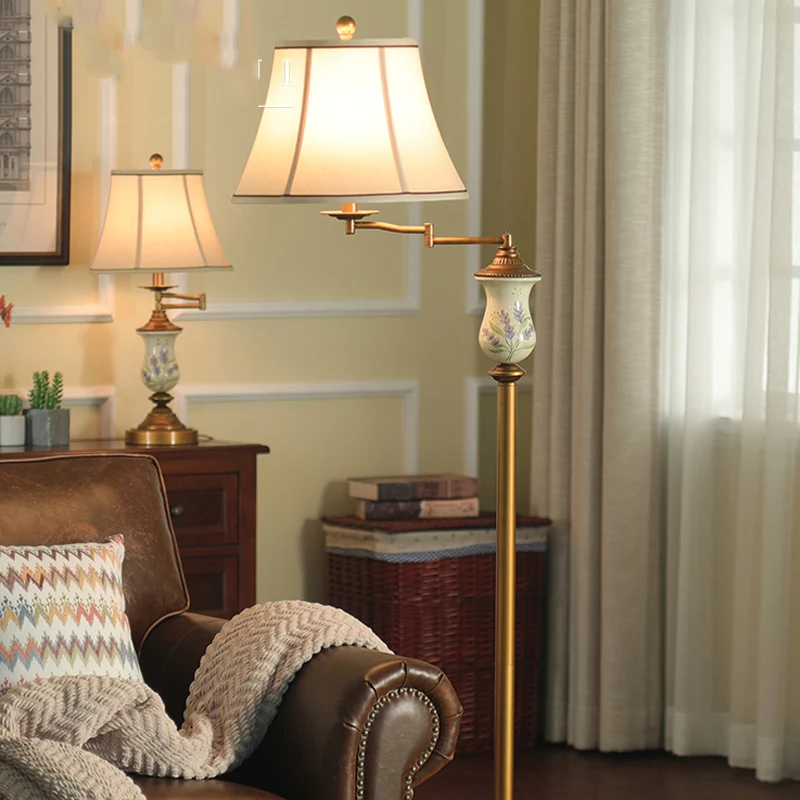 

Hand Drawn Lavender Pattern Living Room Floor Lamp Atmosphere Rotate 320 Dergrees Rocker Arm Study Bedroom Decoration Floor Lamp